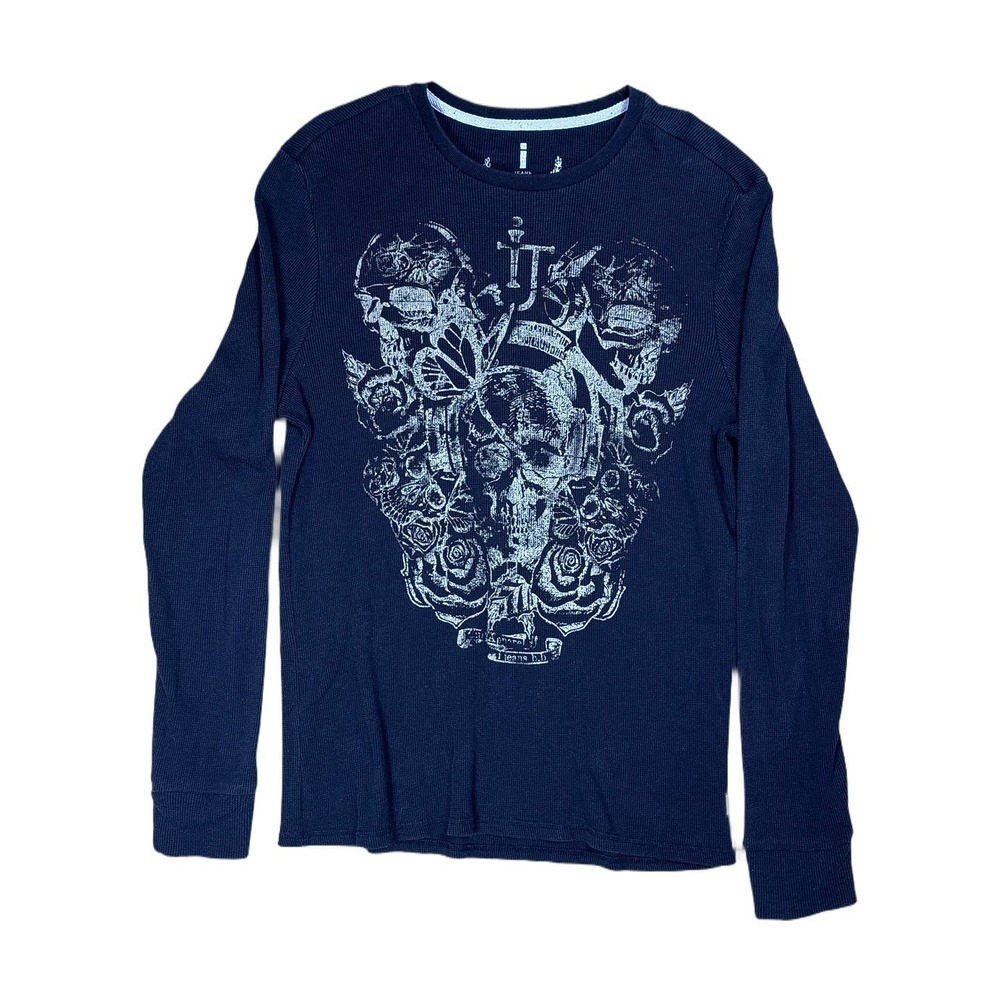 Buffalo David Bitton Thermal Shirt Men L Navy Blue Good Skull Graphic Long